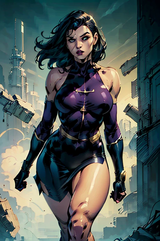 mdjrny-v4 style portrait photograph of Madison Beer as Ultraviolet, young beautiful sci-fi  girl, perfect symmetrical face, cyberpunk, hi-tech latex dress, armed female hunter warrior, (((future city))) environment, Brazil landscape, ultra realistic, concept art, elegant, ((intricate)), ((highly detailed)), depth of field, ((professionally color graded)), soft ambient lighting, dusk, 8k, art by artgerm and greg rutkowski and alphonse mucha