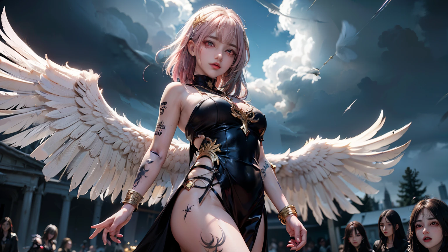 +1 angel ,white wing,colorful hair ,colorful clothing ,Angel Sword