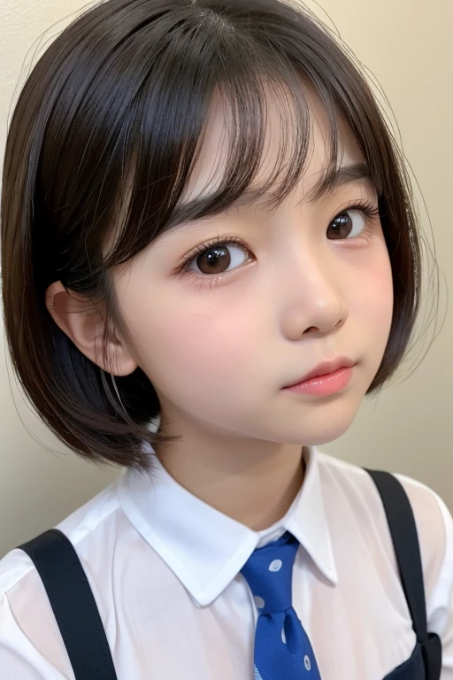 1 very cute girl、、short hair、Gray Hair、Blue background、Upper Body、(head shot:1.5)、Eyes focus、Collared shirt、Laughter、、(8k、RAW Photos、highest quality、masterpiece:1.2)、(Realistic、Realistic:1.3)、Hmph、The depth of the written world、Wide Light、High Contrast、(Shine:1.4)、chromatic aberration、Sharp focus、RAW Color PhotoMovie Still Images、Cinema Lighting、8K resolution、