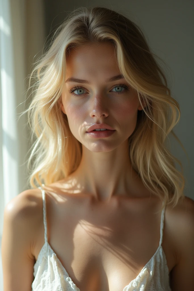 (Best quality, Ultra detailed, Golden ratio, Masterpiece:1.2), Theatrical lighting:0.7, Photo of a woman, dressed in a very elegant and pretty dress, Perfect rare face, (Highly detailed skin), platinum blond hair,、Ridicule, skin texture, Pale skin, shiny skin, (thin, large size:1.2), [:(Sharp focus on rare face, perfect eyes:1.2):0.2], photorealistic, film grain, Put one foot forward、from below looking up、look at camera、Emphasize the shoulders, Focus on fac、Smile with corners of mouth raised、disdainful expression, summer haze, muted colors, muted warm colors, cinematic, (tilted:1.3) (on an old train) look cautious, standing under a spotlight, volumetric dust clouds, key light, backlight, soft natural lighting, photography Film grain ISO 400 30 mm lens RAW f1.8 aperture, highly detailed (analog photography:1), colors hdr, big tits, hourglass figure, sharp jawline, small nose, blue eyes, big lips, big tits