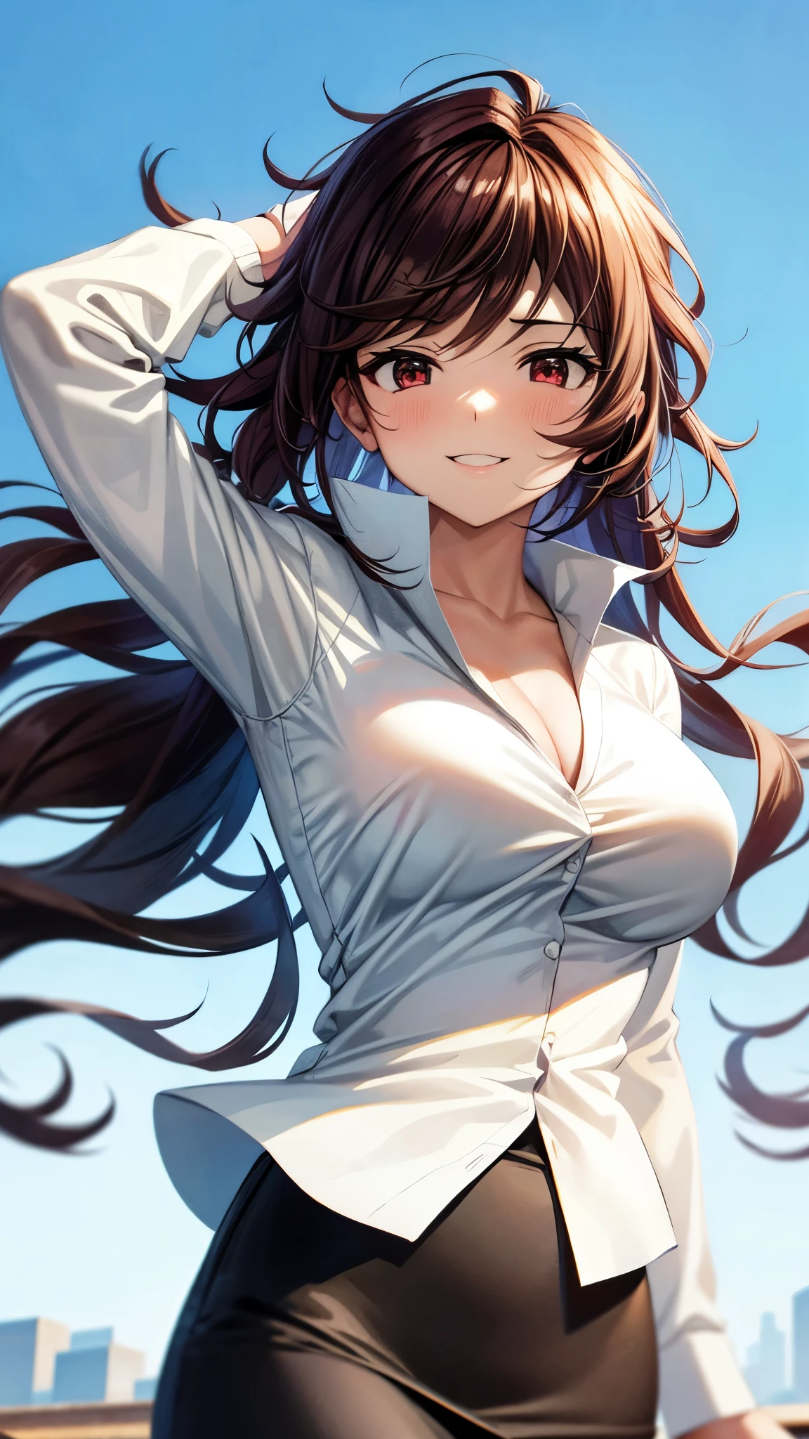 realisticlying、15 year old girl、Buttock emphasis(Dynamic super close-up looking up from underground)、thighs are a little thicker、Emphasis on the thighs、(White fabric thin tight fit long dress wearing、Versatile sexy poses、Breasts enlarged、Face smile、Sunset Coast