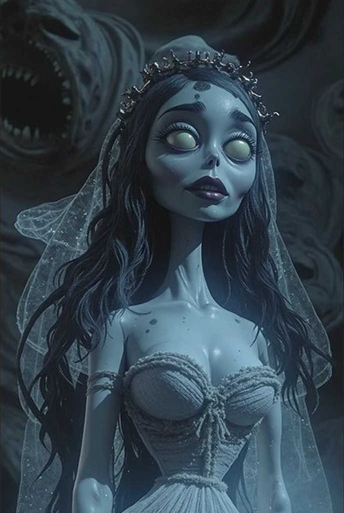 full body, woman, big eyes, full lips, blue skin, skinny, wedding gown, posing, blender render, octane render, photoshoot,