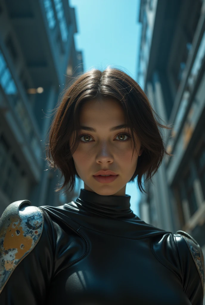 1 girl, upper body, single focus, enigmatic beauty, Silicon-inspired attire, metallic silver dress with circuit-like patterns, (silicon valley skyline backdrop: 1.4), (digital whispers: 1.3), enigmatic features, futuristic aura, [depth of field, ambient lighting, silicon chips foreground, technological ambiance], Silicon Symphony, digital echoes, futuristic presence, (computational humming), (subtle beeping: 1.2), intricate details, enhanced lighting.