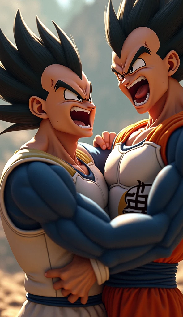 Goku and Vegeta looking at each other very angry