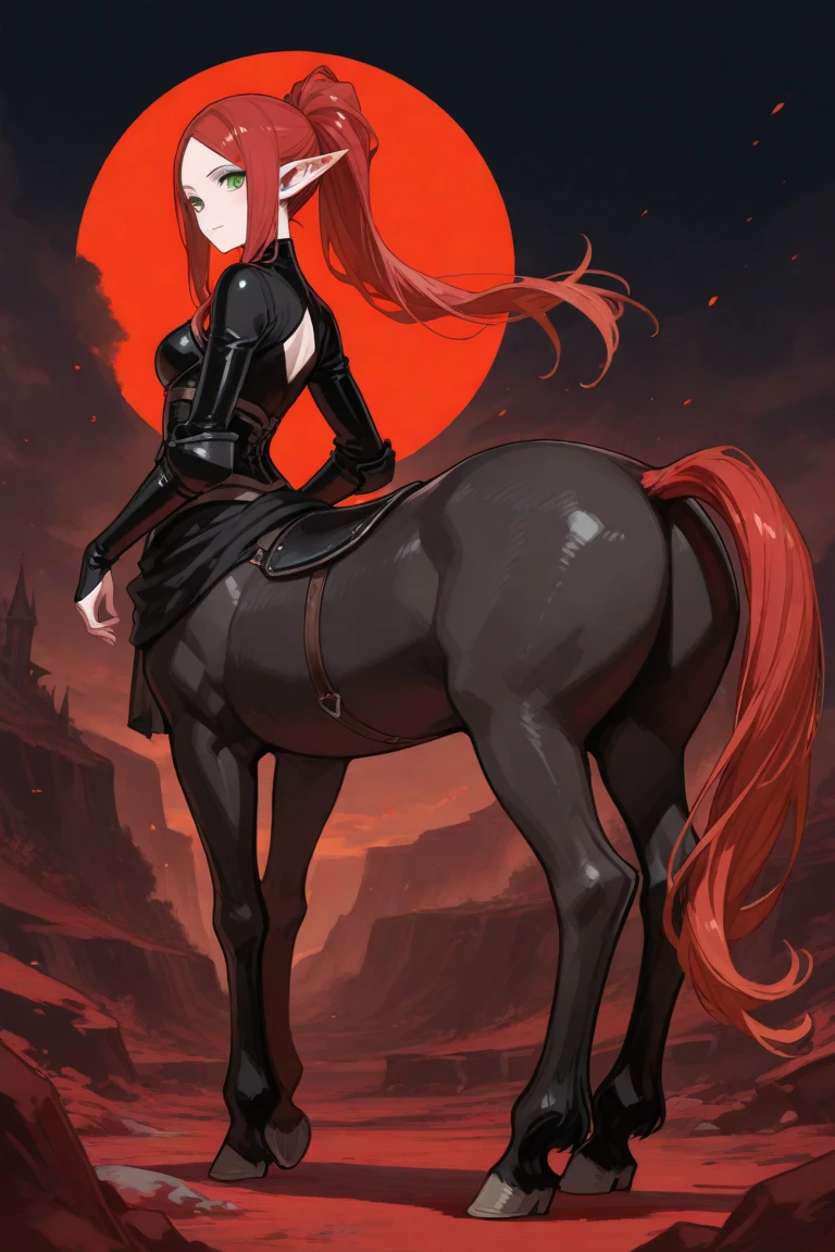 score_9, score_8_up, score_7_up, (An Anthro furry wolf girl, golden blonde furry body, tail, red hair, wolf snout, black nose, MaleniaDef, helmet, covered eyes, covered eyes, single mechanical arm, prosthesis), naked, nipples, majestically posing, simple brown background, rear view, hugging herself