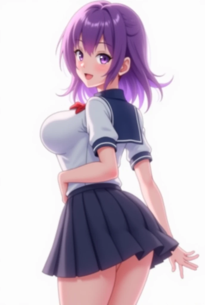 masterpiece, best quality, solo, (little girl), purple hair, curly hair, cowboy shot,
smile, open mouth,, standing, t-shirt lift, (flat chest), nipples, miniskirt, playground,
