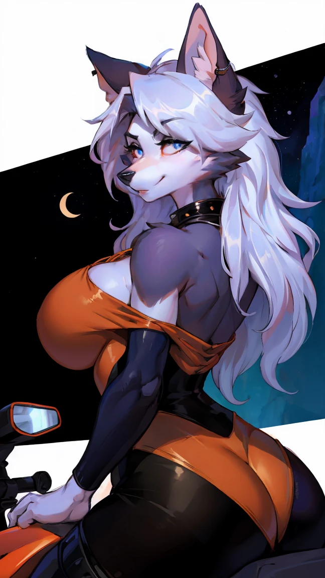 small animal_ears,mature_female,cute,furry_girl,wolf_girl,Elegant figure,193cm tall,Model's body_type,detailed_eyes,silver_hair,cute_ears,wolf_ears,black robe,leggings,fluffy_furs,earrings,upper body,stocking with garterbelt,neck garter,(perfect detailed eyes:1.5),jewelry, blank eyes,brooch,smiling,(front:1.5),(furry:1.5),long lashes,flowy chiffon,well-proportioned figure,(thick thighs:1.1),perfectly high-detail facial features,(perfect detailed eyes:1.5),silky long hair,masterpiece, best quality, Ultra-high quality, Ridiculous details,(best quality,4k,8k,highres,masterpiece:1.2),ultra-detailed