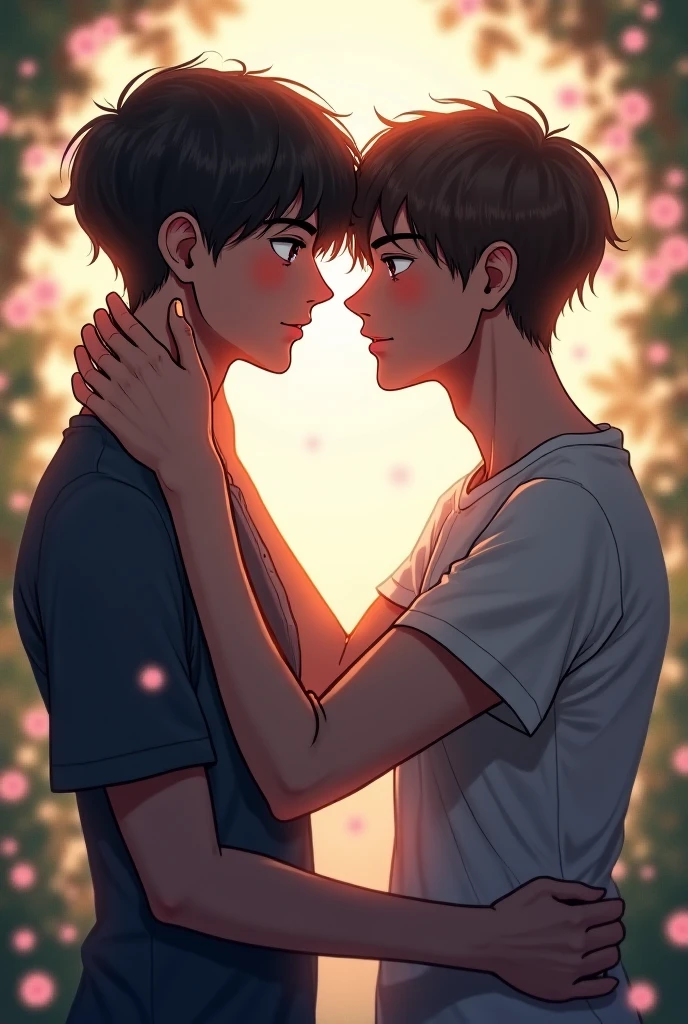 A couple of two boys kiss