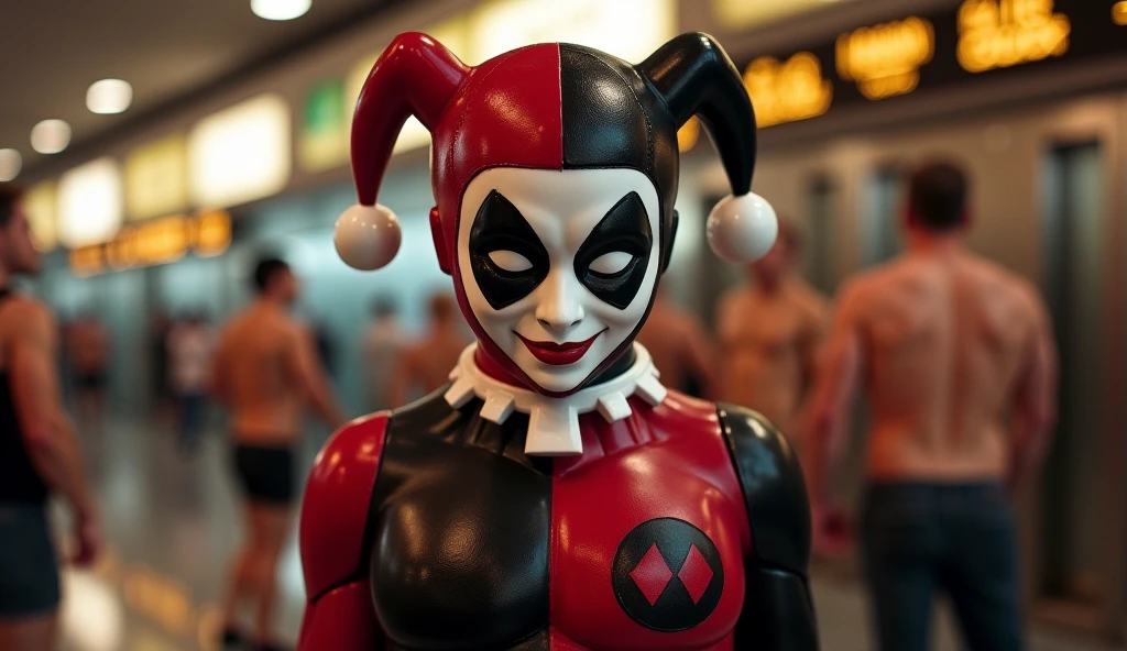 Conjoined naked Harley with three heads and four huge big fake tits