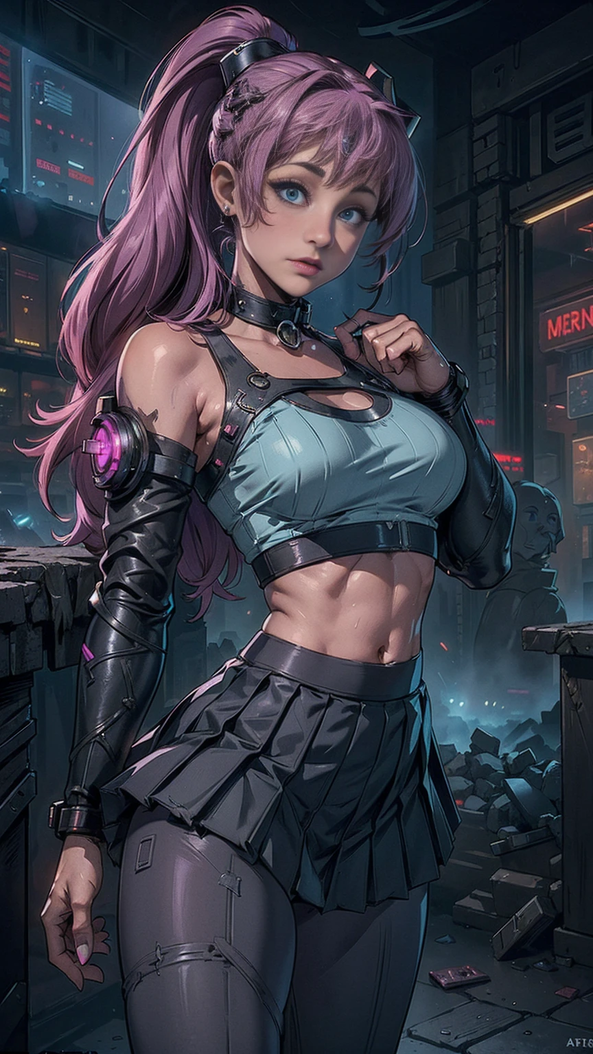 Girl Navel Long Hair Ponytail Cyberpunk Smile Beauty Best Quality Masterpiece