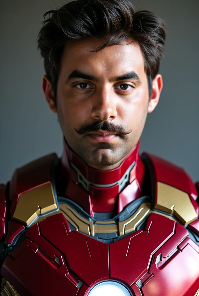 (masterpiece, intricately detailed, highest resolution, best quality:1.2), (doujin), a cocky Latino Instagram influencer,a 24 y.o muscle stud with a muscular physique sitting on a chair with black eyes,dark-skinned male, wearing a ((Ironman inspired catsuit costume)), (excessive cum), (cum on body), (cum drip), flaccid penis,saggy balls,hairy chest,vascular,muscle striations,soft light,fantastic realism,