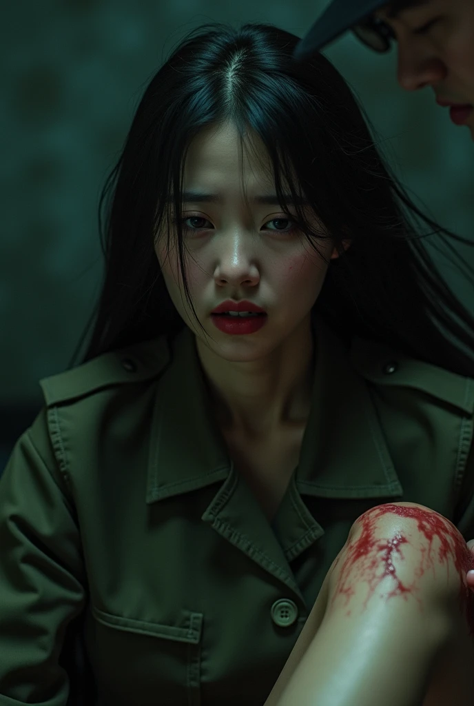 Chinese, very cute beautiful woman, killer stuck a knife in his throat of a boy blindfold bloody in n eck sadism