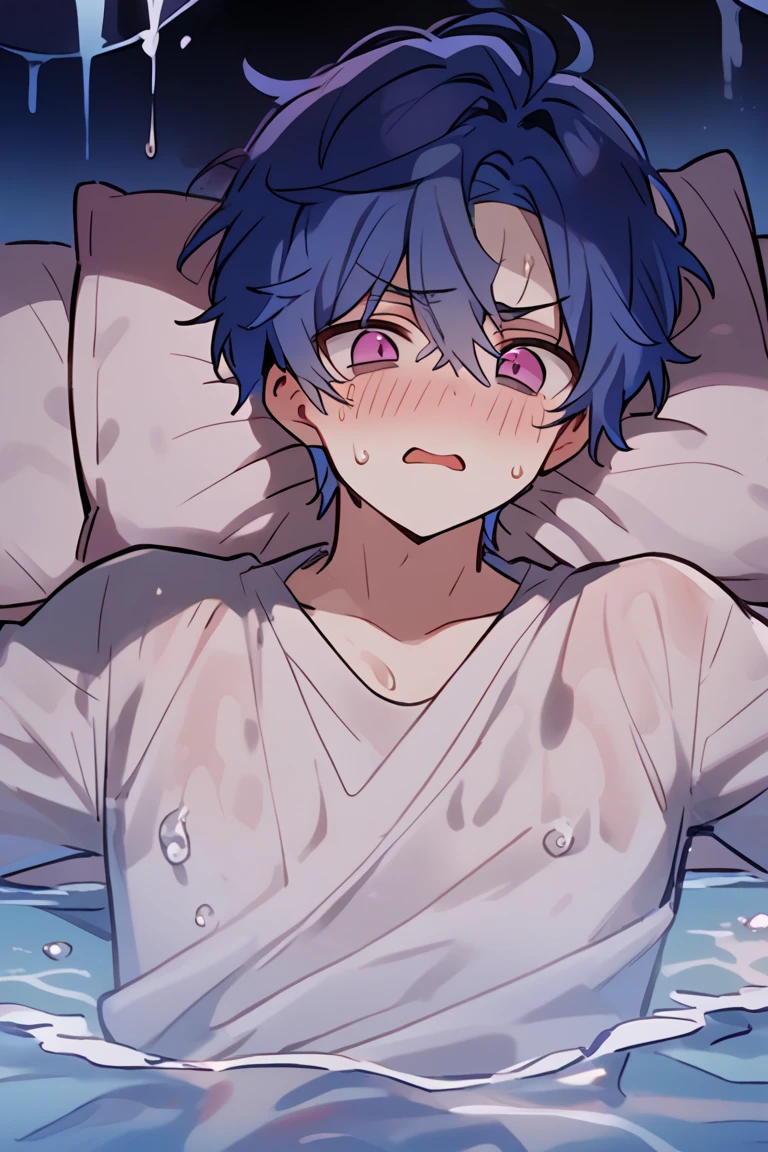 (nsfw),(masterpiece), (best quality), ruka_sarashina, 1girl, solo, short_hair, open_mouth, bangs, in vag vaginal ption with , nipple ,lying o, black_hair, collarbone, hairband, virtual_youtuber, swept_bangs, blue_shirt, room_background, blue_hairband, selfie, sad expression ,rape , no pants,cum aver body, male Pspread_legs, , arms tied up ((arms up)), tortureus, restraints, struggling, ryona , snuff