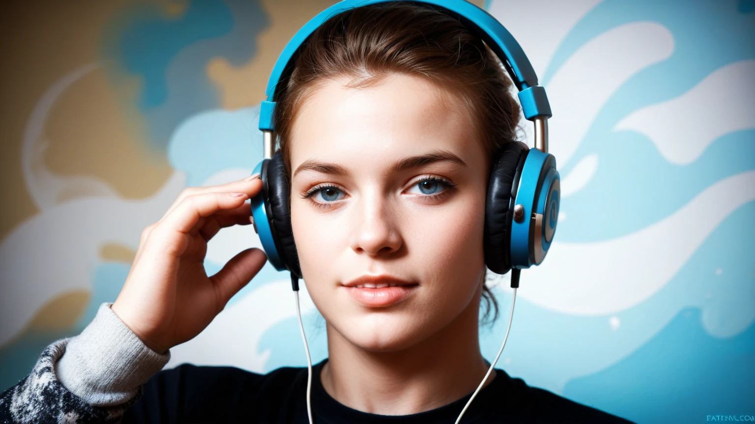 close-up of a hyper-detailed portrait of a BLONDE CHILD WITH HAIR IN BRAIDS 10 YEARS OLD beautiful, perfect body, teal background, WITH BOXING GLOVES, digital RAW color photo with extremely high details, ((using wireless headphones)), HDR, 8k resolution, smooth, (blur): 1.7, (warm and soft ambient light):1.8, atmosphere, realistic,  (volumetric mist):1.6, depth of field, side lighting, photographed on a Kodak box camera