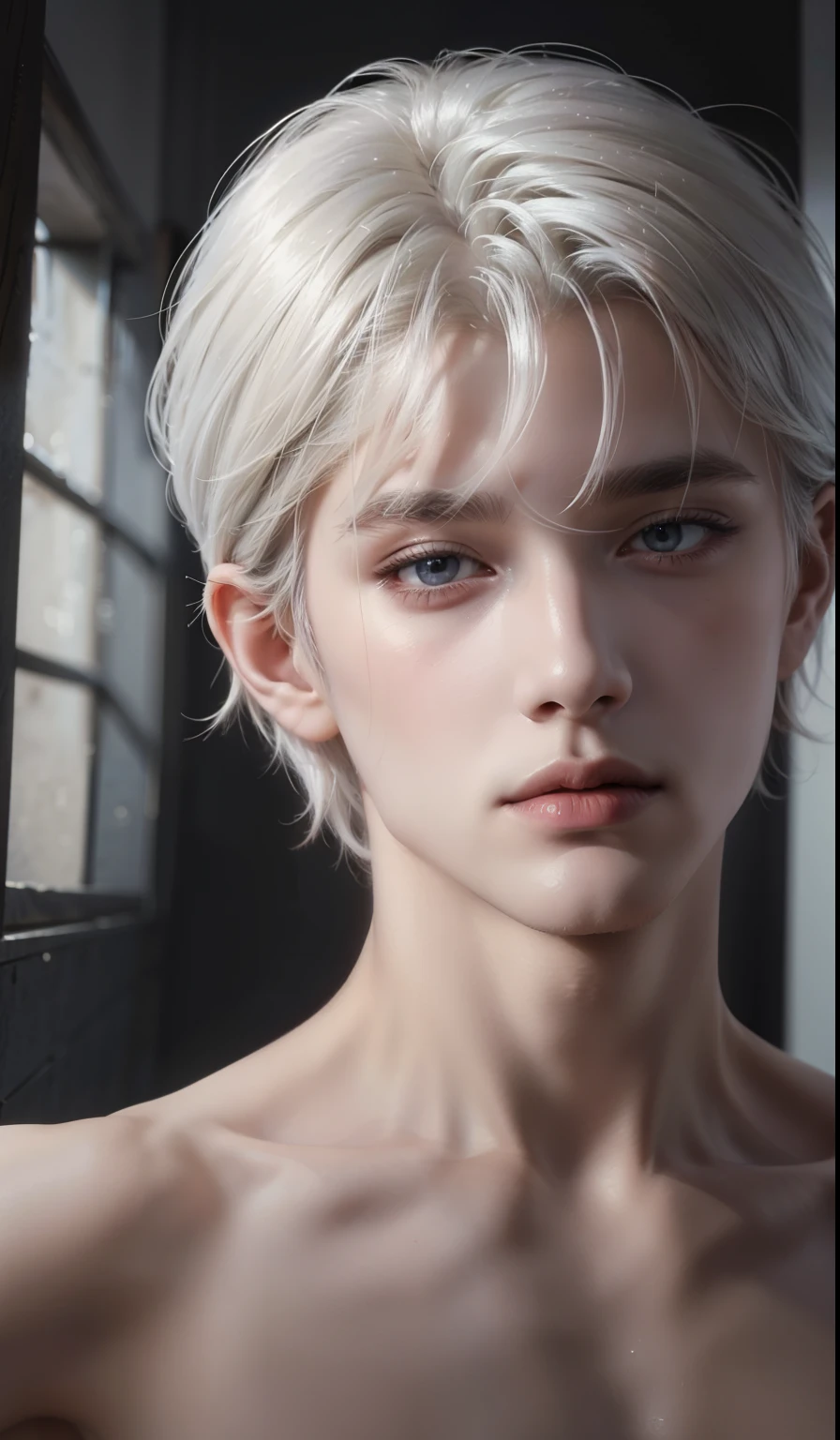 Boy with short silver hair and red eyes