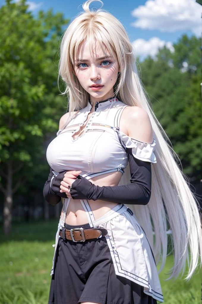anime girl with white hair and blue eyes leaning on a tree, girl with white hair, white haired lady, white haired, white haired deity, white-haired, perfect white haired girl, from girls frontline, one girl has white hair, digital art from danganronpa, tifa lockhart with white hair, 🍂 cute, girl with short white hair