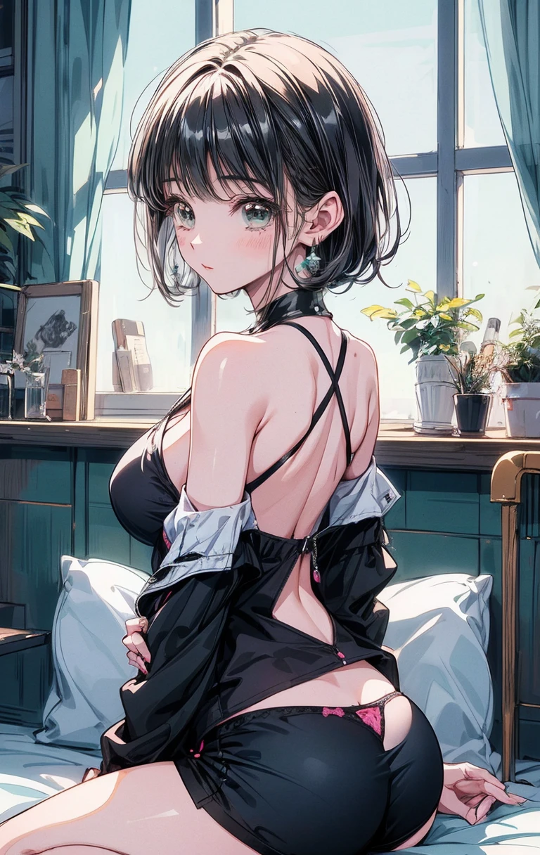 (masutepiece), hi-school girl, Sexy, posterior, Natural light, Photorealistic, diffuse glow, depth of fields, steam, Lifelike、Inside the hotel、Naked apron:1.6