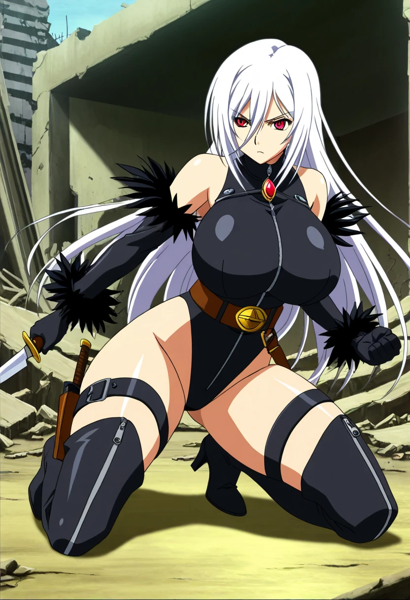 one girl , just one girl , masterpiece, best quality,Anime - serious face - wearing black night dress - Anime girl - with white long hair - purple eyes - tanned skin - body with feminine curves - perfect curves , tanned skin , just one girl ,white eyebrow , ful eyelesh, gang boss