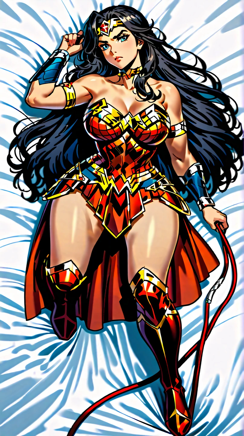 1 Wonder Woman, Full body standing painting, (((独奏))), Clear facial features, Simple line design, ((tarot card background, symmetric beauty)), perfectly symmetrical, The art of symmetry, Standing drawings of characters, ((flatcolors)), tmasterpiece,top Quority,best qualtiy,超高分辨率, ((Clear facial features,beautidful eyes,beauitful face, Exquisite facial features))