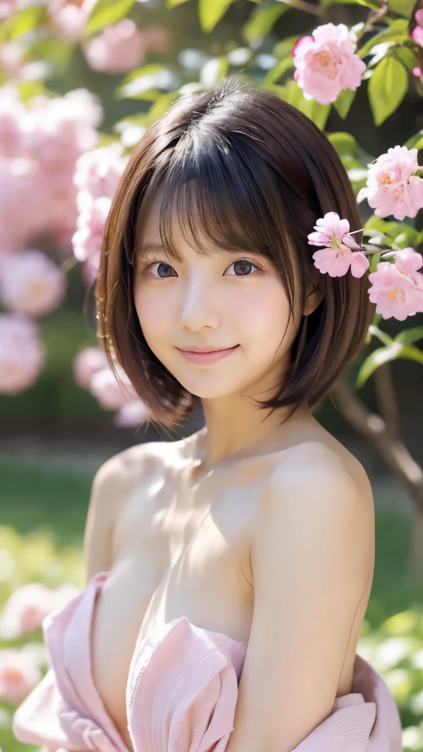 beautiful japanese woman、double eyelid beautiful eyes、straight hair、no makeup、high school student、On the nipples of small breasts、Transparent panties for private parts、Park cherry blossoms、sit and lean forward、skinny、pat shoulders、fair skin、look at me、Clear display from the thigh up