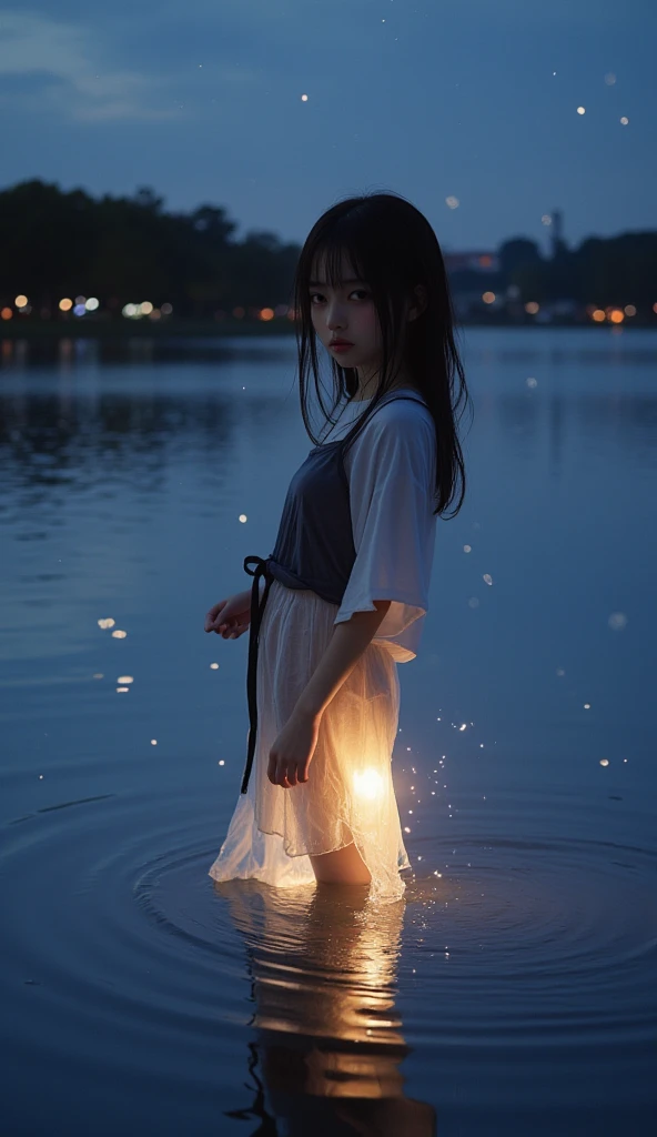 woman、Blue Flame、ghost、、night、深night、Red eyes、Apparition、mysterious、lake、Foggy、turn around、spirit、Illusion、woman、turn around、Hair fluttering in the wind、Copyright circumvention、Blue light、red eyes、lake、Light clothing、whole body、In the water、Underwater、