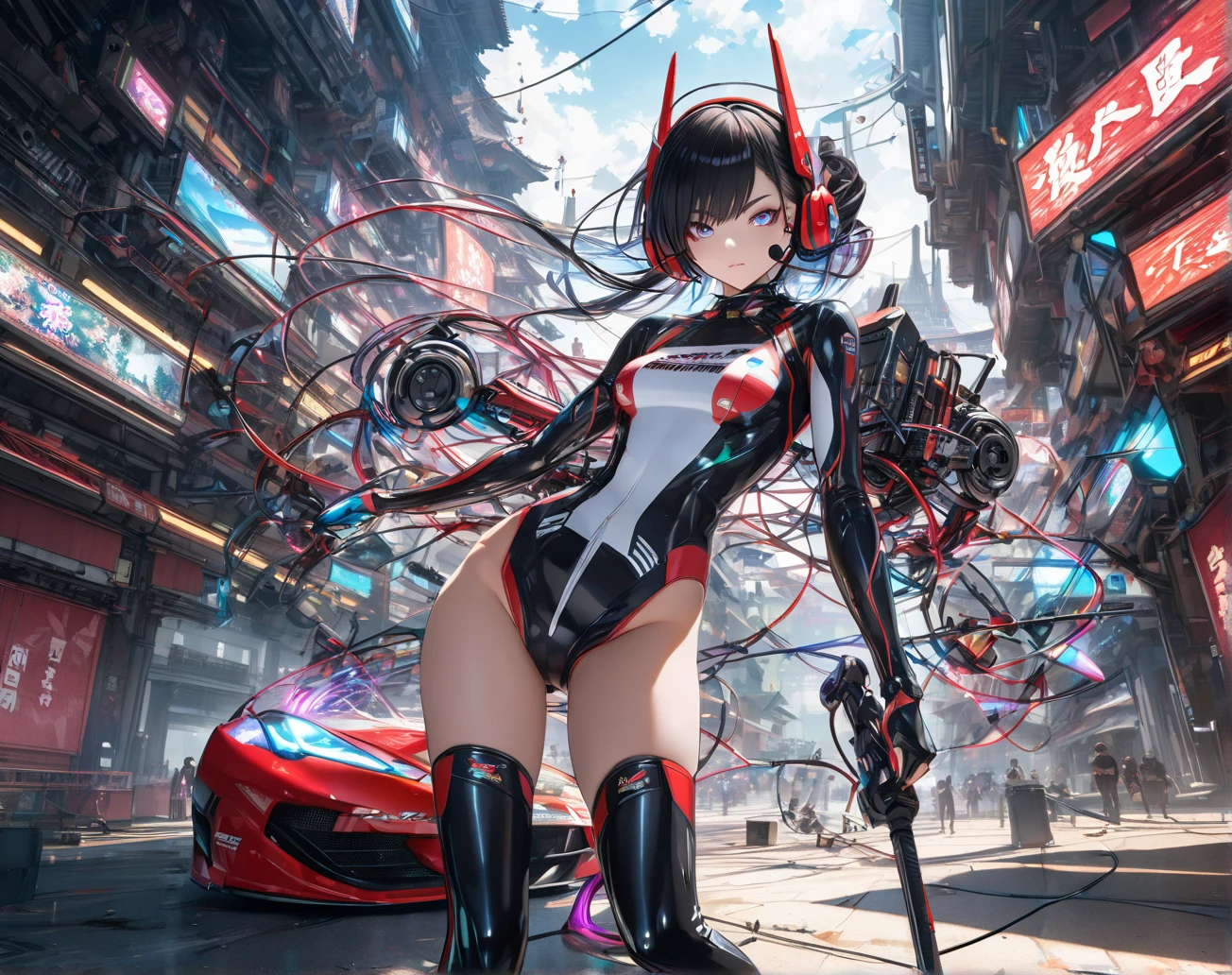 ((Finest quality)),(超A high resolution),(ultra-detailliert),((Best Anime)),sharpnes,Clair,Art with astounding depictions, Electromechanical,(android,Body fused with machine,Mechanical parts exposed from the body,Cables connected throughout the body)