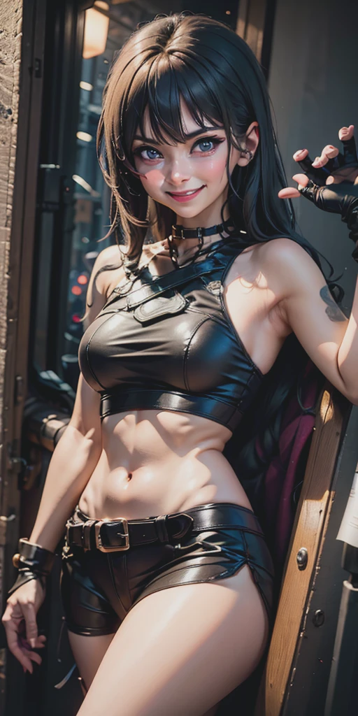 league of legends girl, cute, e girl, goth girl, wolf ears, animal ears, fox ears, wearing cute armor, thin clothes, tan thin body, long black bangs, gold jewelry, mysterious eyes, concept art, hyper detailed, realistic, semi realistic, game art, Splash art illustrations, Riot Games art style, West Games art style, outside setting, --style expressive --niji 5