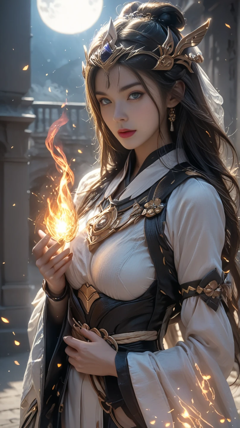 一人のlikeく非常に美しい女性、Beautiful Face、Ideal proportions、Big Breasts（Big Breasts：1.1）、Powerful sorceress、Legendary magician、like々Beautiful appearance、SF、Fantasy、A fusion of advanced technology and magic、Future and Tradition、Stylish clothing that combines tradition and innovation、Cast powerful spells and enchantments。 （highest quality、4k、8k、High resolution、masterpiece：1.2）、Super detailed、（Real、Photorealistic、Photorealistic：1.37）、HDR、UHD、Professional Lighting、Bright colors、Sharp focus、Breathtaking scenic backdrop、Magical Aura、Glowing energy、Captivating Sparks、Swirling particles、High-tech magic wand、Glowing Rune、Intense visual effects、Otherworldly atmosphere、Ethereal beauty