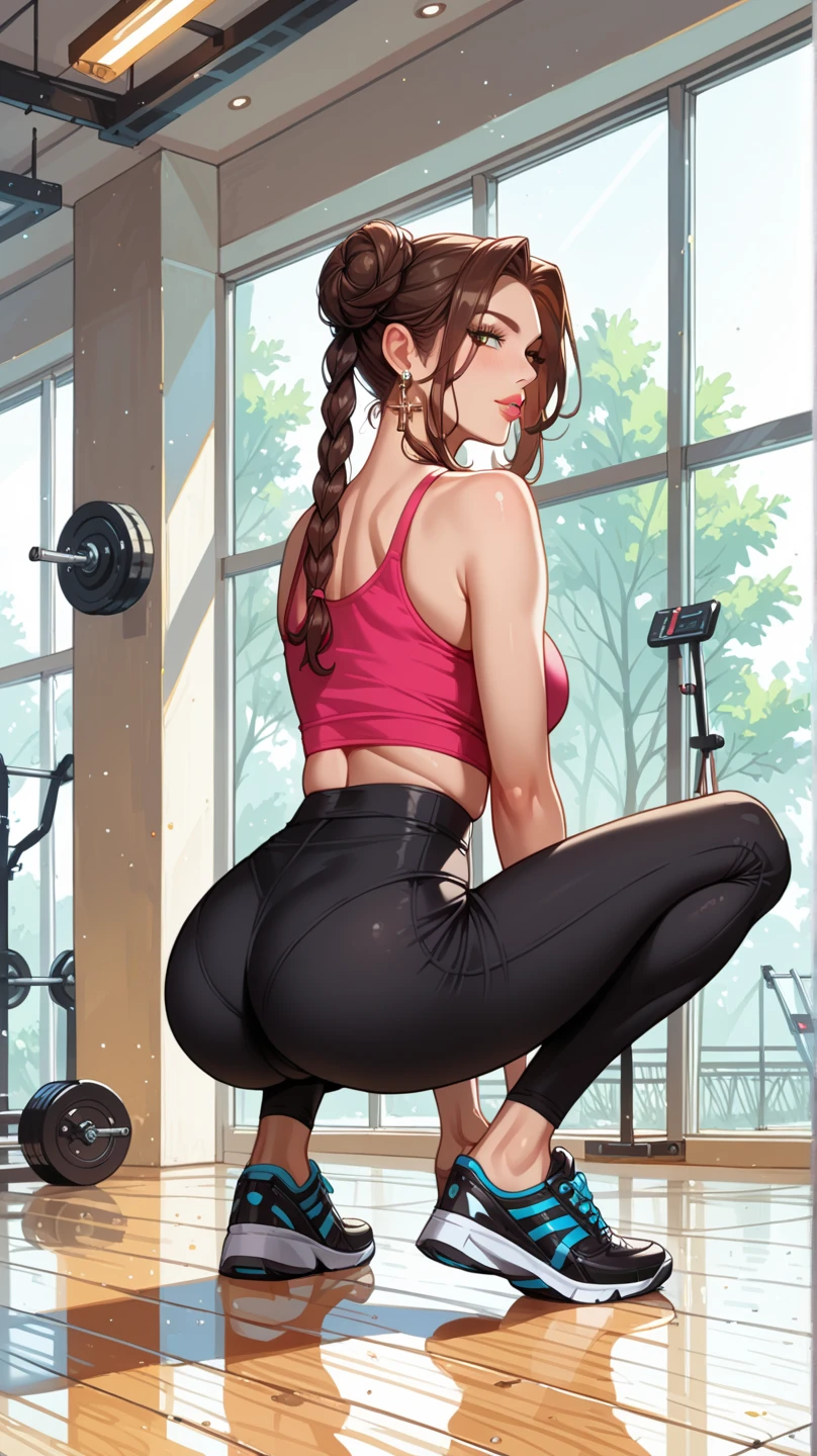 Girl in the gym anime doing squats with a big ass