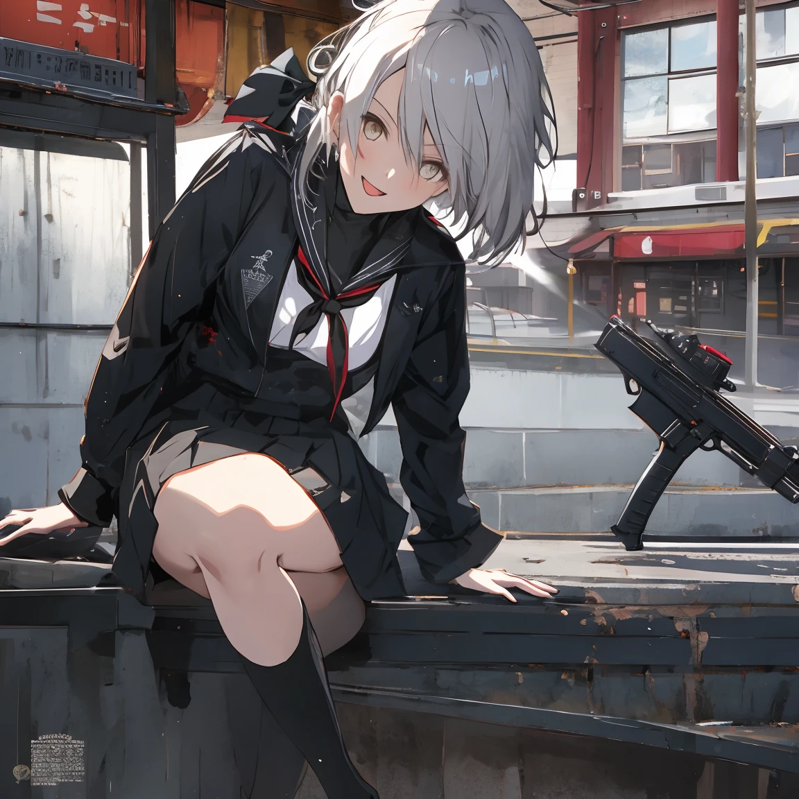 whole body, mechanic's jumpsuit, absurdres, RAW photo, extremely delicate and beautiful, masterpiece, Best Quality, ultra high resolution, 32k, hyperrealistic, ultra-detailed, detailed description, pale skin, 20 years old, detailed beautiful face and eyes, tearful mole, earring, Colossal tits, short medium hair, wavy hair, shorts,