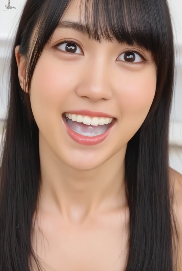 One girl with a realistic, mischievous expression, her eyes rolling playfully with a touch of the infamous "Ahegao" expression, invitingly opening her mouth, and sticking out her tongue in a naughty and teasing manner. The extensive detailing showcases each curve and texture on her face, the vibrant colors representing her lively and mischievous personality. The high-resolution image exhibits her in full-frame, and her curvaceous features are highlighted by the sunlight filtering through the background. Her casual attire adds to her playful demeanor, making for an exquisite and engaging portrait.