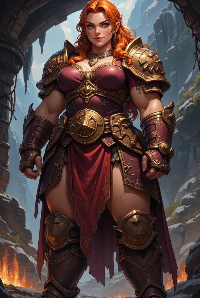 Mulher guerreira, corpo musculoso, gigante, Intimidating Dwarves, campo de batalha, Prehistoric war scenario, fantasia, detalhes intrincados, 8k