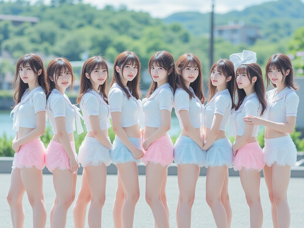 Highly detailed CG Unity 8k wallpaper、Highest quality、Ultra-detailed、masterpiece、Realistic、Photo realistic、A cute girl drawn in great detail、20-year-old、(Skirt rip)、(Roll up the skirt yourself))、White panties、Panty Focus、blush、Lips parted、Looking at the audience、Semi Body Shot、Wearing a ruffled shirt、crowd、