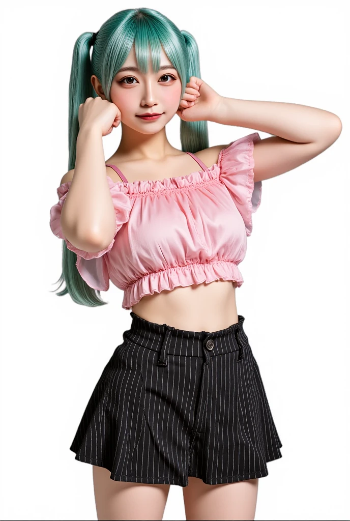 1girl in, animal_Ears, gradient, gradient_Background, Green_Background, up looking_で_viewer, Pink_hair, Solo by JM、Yoshiko Akishino