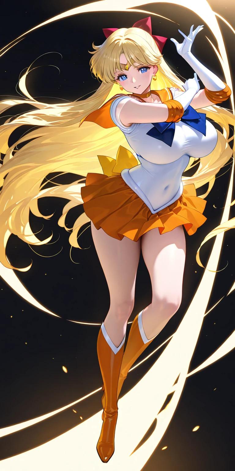 (Highest quality)、Sailor Venus、Big Breasts、no good、Panty shot、Blonde long straight hair、
