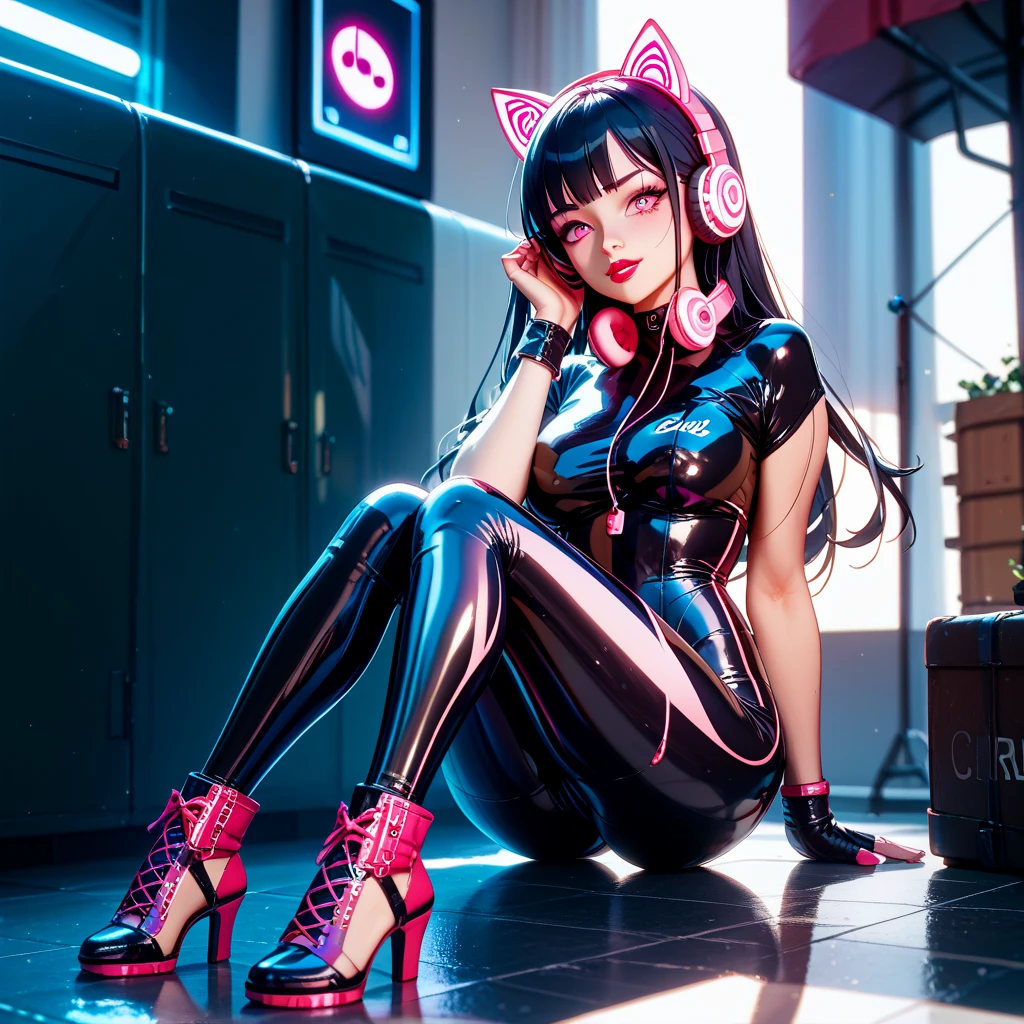 ((masterpiece)), (highest quality), (detailed), One girl,
View your viewers, (lipstick:0.75), Leaning forward,
Long pink hair, Twin tails,
Colorful thighs,
winter, Vibrant colors,
Pink bodysuit