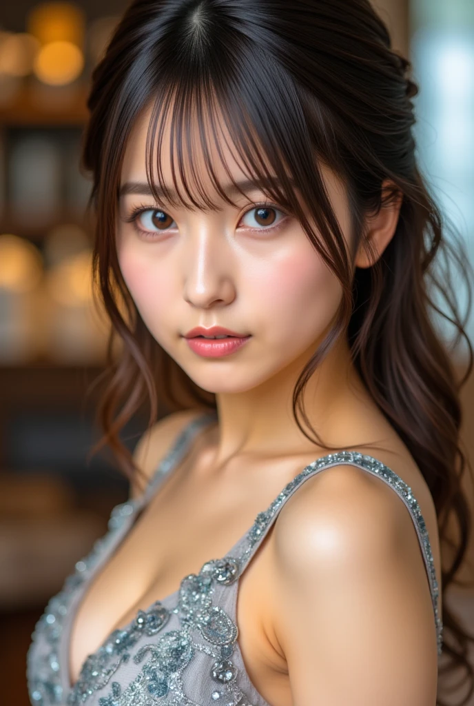 (((muste piece,It's photorealistic))), (((8K,best quality: 1.4))), ((super detail: 1.4)) , Beautiful woman,Japanese,25 years old,inside the train,Ultra-detailed facial features, expressive face, detailed texture, Natural Skin Shader, Full body,ultra high resolution,綺麗なJapanese女性,(purple bra,floral pattern,best quality),realistic eyes,realistic skin,golden ratio,long hair,1girl