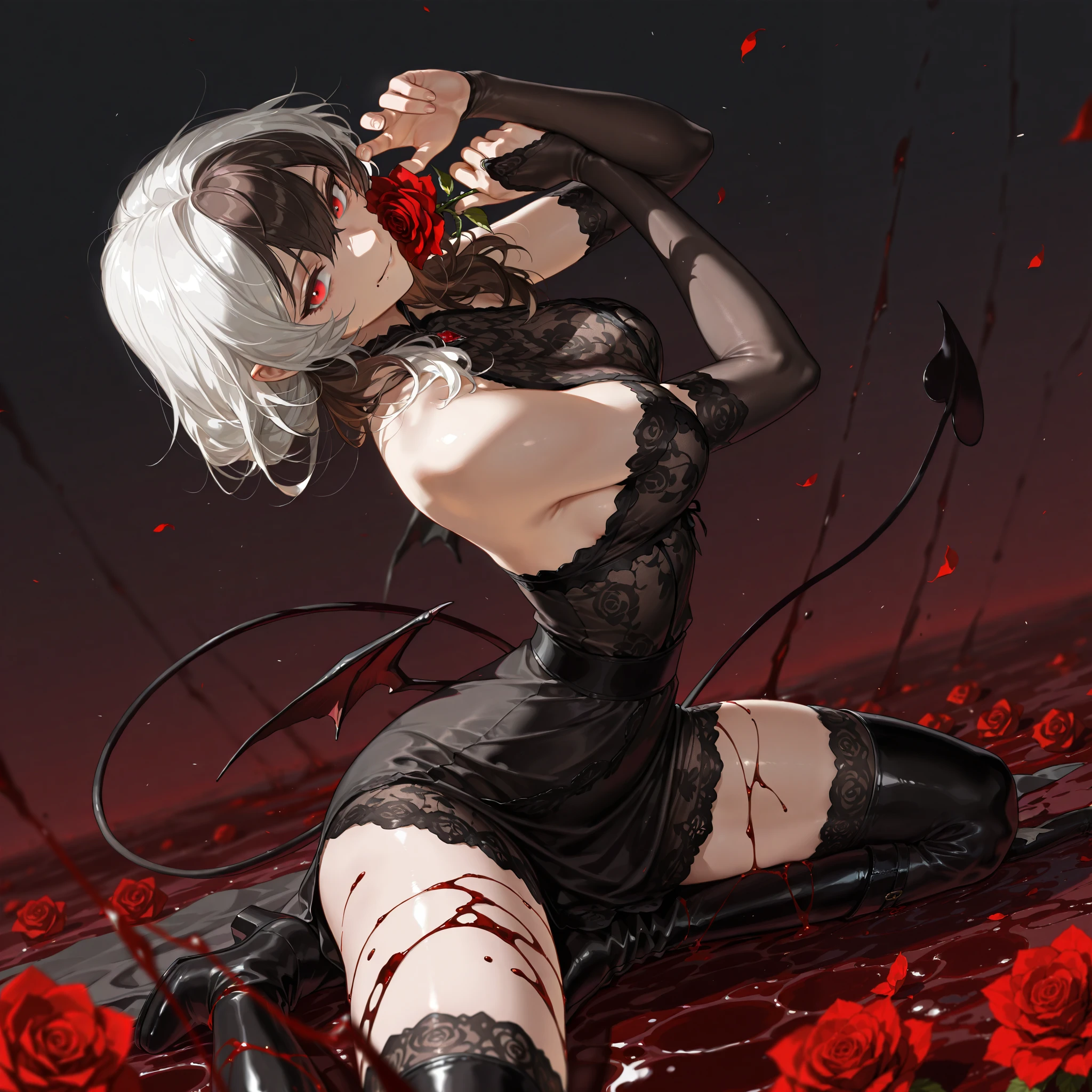 cadaver, Bloody, Falling to the floor, close your eyes, Blood pool, White skin