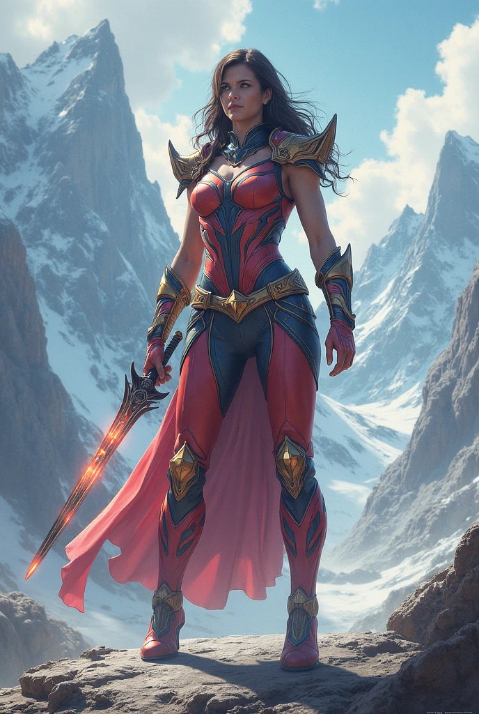 (masterpiece, top quality, best quality, official art, beautiful and aesthetic:1.2), (1girl:1.3), ((long (black hair))), (((pale purple skin, pale blue skin, blue skin, purple skin))), black makeup, extremely detailed, portrait, looking at viewer, solo, (full body:0.6), detailed background, close up, (cold night mountain theme:1.1), dark elf war dancer, Priestess of Khaine, diadem, circlet, crown, charlatan, smirk, mysterious, swaying in mountains, skimpy attire, revealing gladiatrix costume, gold bikini, cowl, metal bikini, long boots, dual knives, violet fabric, black leather, gigantic breasts, cleavage, skindentation, slim waist, slim hips, long legs, medieval (snowy mountain exterior:1.1) background, dark mysterious lighting, shadows, magical atmosphere, dutch angle
