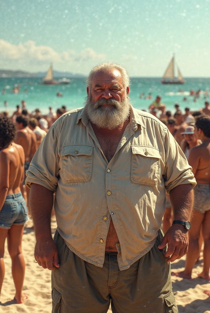 Mature pirate, 60 years old, stern and domineering facial expression, muscular chubby body, bald head, gray short beard, very hairy chest and big belly, small nipples, large muscular and hairy arms and legs, drunk, naked, thick penis, walking along at night seashore, the moon is shining, reflections on the water, palm trees, a bottle of rum in one hand, a pistol in the other hand, side view, (best quality, 4k, 8k, high, masterpiece: 1.2), ultra detailed, ( realistic, photorealistic, photorealistic: 1.37), detailed face, intricate details, cinematic lighting, dramatic lighting, cinematic angle, cinematic pose, dark shadows, dramatic shadows