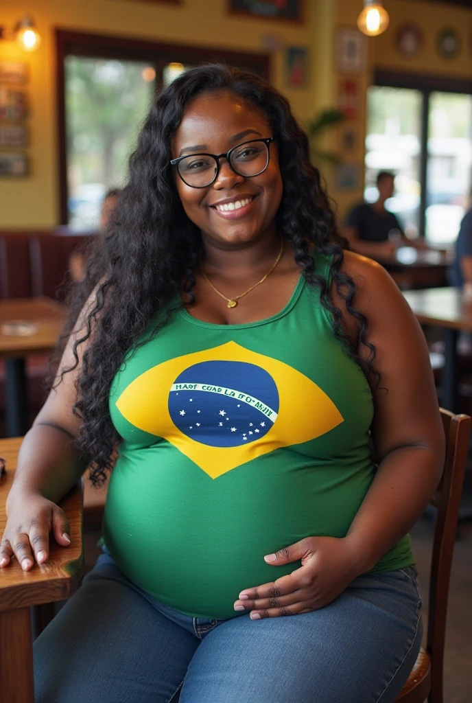 Extremely Hyperpregnant Barbadian woman with huge belly wearing a dress