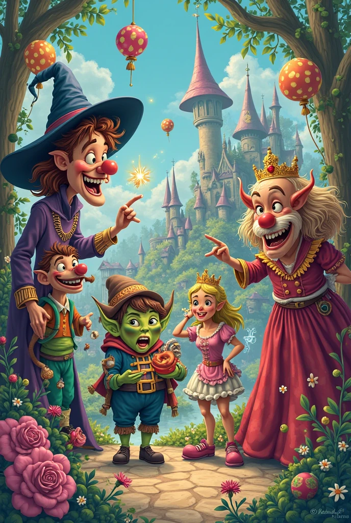 A halfling clown joyfully popping out from under a lady's dress、Dungeons&Dragons