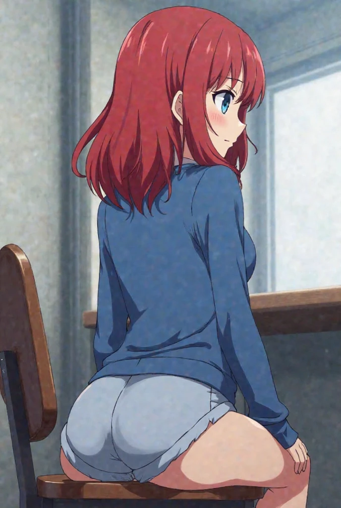 masterpiece, best quality, yukaii, jacket, sleeves rolled up, tube top, 1 panty, belt, white panty, large breasts, standing, cowboy shot, (((turn back))), (((show her butt))), from below, sky, clouds