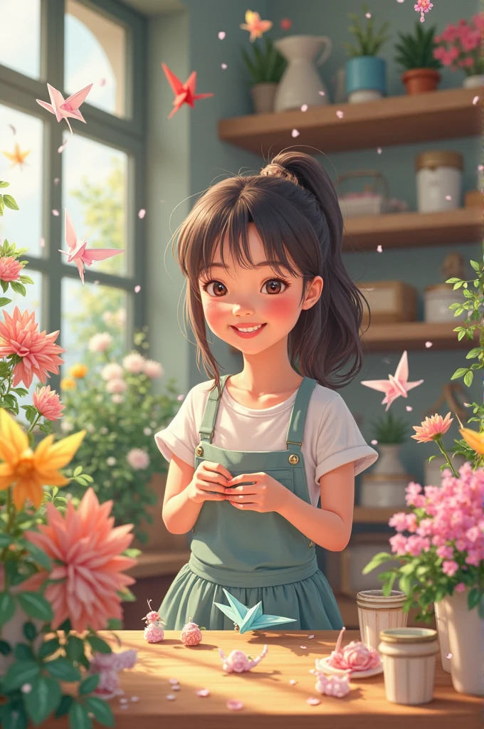 6years old cute girls hold plants, in the glass room, plant plane vector, simple, hand-painted, cheerful color (messy-home: 0.8), (masterpiece: 1.2) (realistic: 1.2) (blur) (best quality) (Detailed skin: 1.3) (complex details) (8K) (Detailed eye) (sharp focus), (happy)