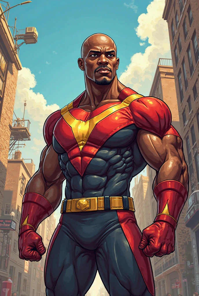 dan mora comic book illustration, hard lines, soft light, sexy African male in paramedic themed white and red spandex, red cross on chest
