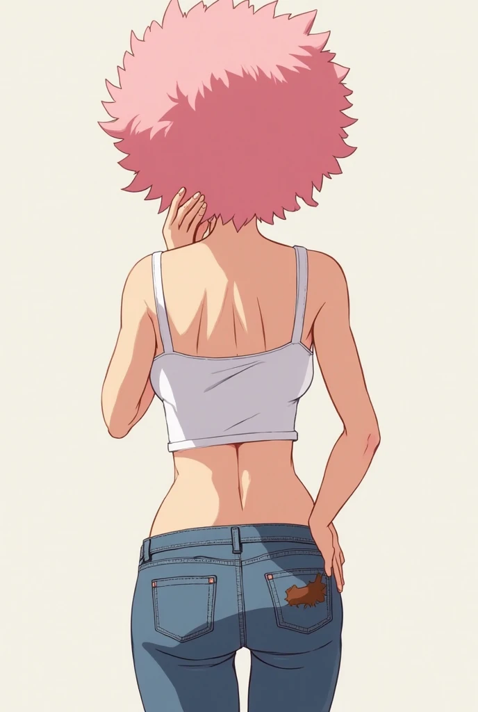 ((Masterpiece:1.5, best quality)), ((Mina Ashido from My Hero Academia)), beautiful face, (voluptuous), large_breast, ample hips, flaunting her incredibly detailed accentuated big booty, wearing cropped t-shirt and daisy dukes, thick_thighs, breathtaking detail, RAW photo color, cinematic lighting, 8k uhd, dslr,