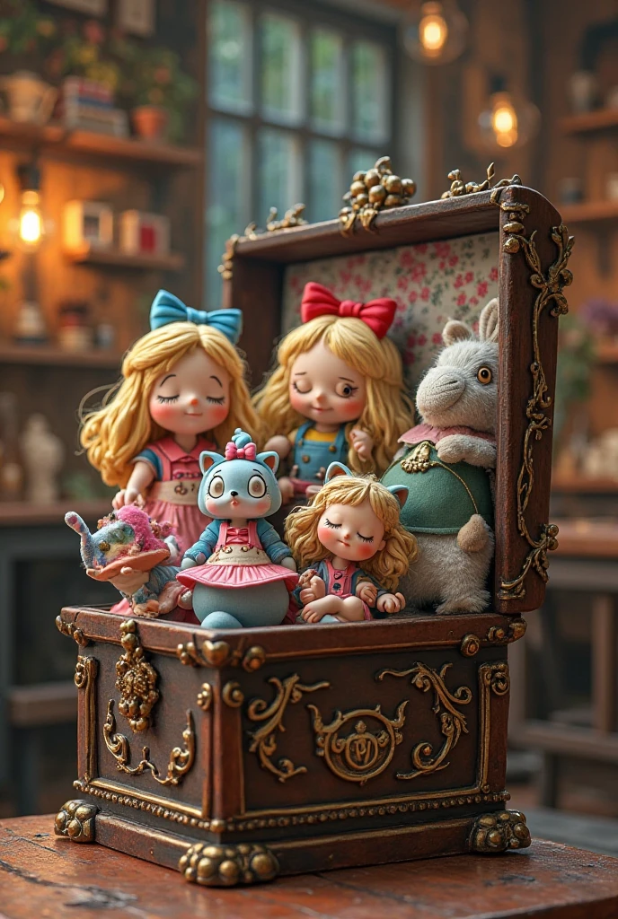The Treasure of Imagination, add treasures of gold coins necklaces, jewelry, bowls, add the fairy, blonde, golden, with large wings.
Upon opening the treasure, 3-year-old Laura, a 3-year-old blonde child, found something more valuable than gold coins or shiny jewelry. The treasure was a special box that contained the essence of the imagination. --auto --s2