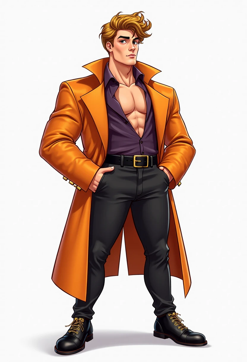 ultra detailed image. anime styling. Scenery of a dark gray room with polished and polished walls with an ultra polished and polished silver table. Research Board in the background. There are two characters. One of them is a handsome and seductive handsome adult with a goatee on his chin, a muscular man, beautiful medium hair with bangs. Wearing a loose, flowing brown coat. ultra-shiny and polished bronze bracelets. cloaks covering the brown body with pen in pocket, Brown hair. Light beige suit under coat. Covered chest. handsome human male detective. He holding a silver magnifying glass. He is pantsless with tight light gray underwear. The other has the same characteristics, but he is a police officer instead of a detective.