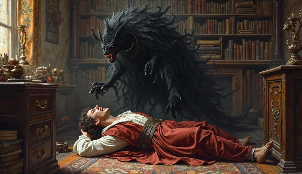 (by honovy:1.4), masterpiece, best details, real life, depth of field, detailed background, (bright lighting:1.4), nude, couple, two characters, duo, (anthro), (anthro chimera:1.4), sexy girl woman, sexy man, genitals, hairy pussy, exposed vagina, with bushy pubic hair and armpit hair, cock, balls, snarling, growling, attitude, clear details, powerful, pleasure, self-pleasure, detailed nipples, perfect hands, penetrative sex, penetration, penis in vagina, sex, fucking, (stinky, smelly, dirty:1.2), covered in fur, genital close up, occult, ritual, summoning, magic circle, symbols, library, fangs, tongue, magic, casting fire, tail, horns