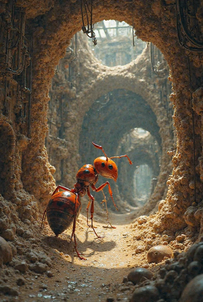 Create an ant training inside a training center that is located inside an anthill